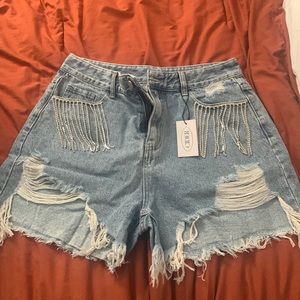 Bedazzled denim shorts